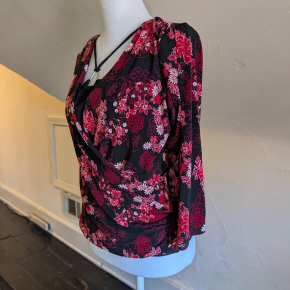 vintage y2k I.N. san fransisco floral wrap halter neck top (large) - Picture 2 of 6